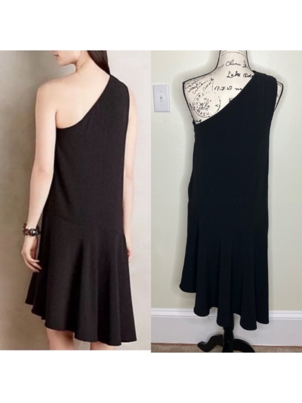 Anthropologie HD in Paris Nemesia black one shoulder asymmetrical dress 4 - Picture 4 of 6